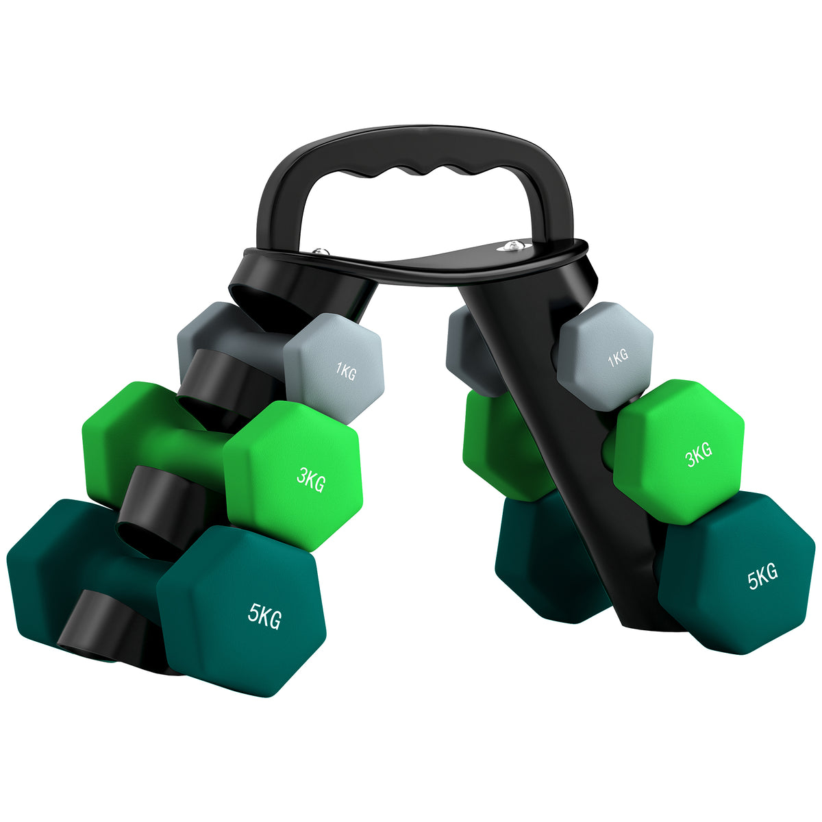 Photo of SPORTNOW Dumbbells Set with Storage Rack, 2 x 1kg, 2 x 3kg, 2 x 5kg, Grey in Grey colour on a white background