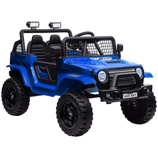 Photo of AIYAPLAY 12V Battery Powered Kids Ride-On Car, Electric Truck w/ Spring Suspension, Remote, Music, Horn, Lights, Blue in Blue colour on a white background
