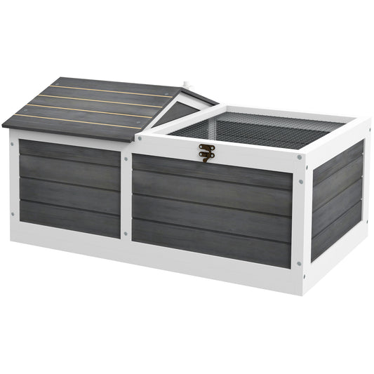 Photo of PawHut Wooden Tortoise House, Small Pet Reptile Shelter, with Hide Den and Run - Grey in Grey colour on a white background