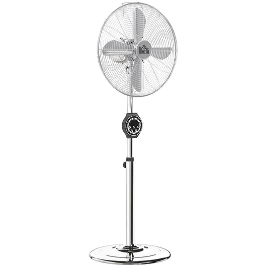 Photo of HOMCOM 16" Metal Pedestal Fan with Oscillating, Adjustable Height - Silver Tone in Tone colour on a white background