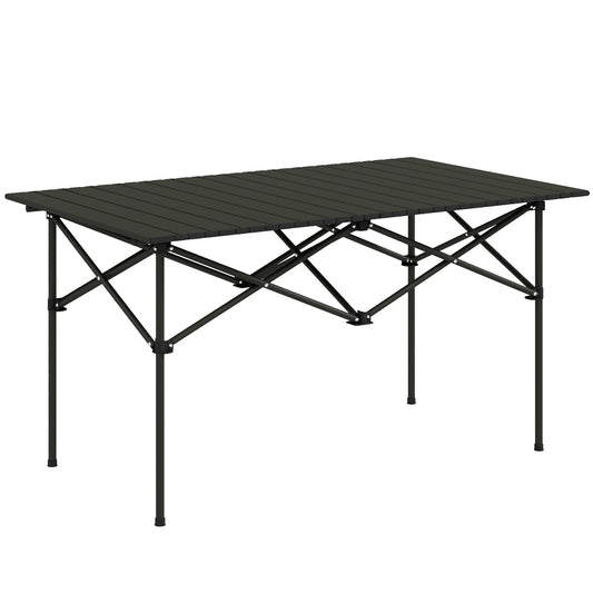 Photo of Outsunny Two-Seater Portable Aluminium Table, with Roll-Up Tabletop and Bag - Black in Black colour on a white background