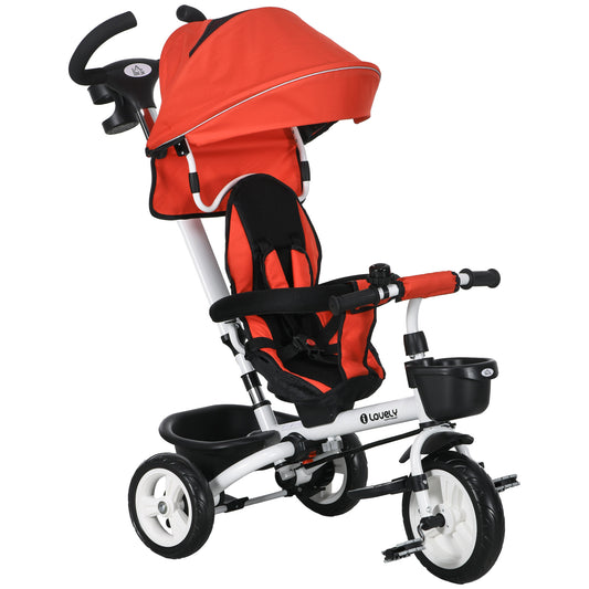 Photo of HOMCOM Metal Frame 6 in 1 Baby Push Tricycle with Parent Handle for 1-5 Years Old, Red in Red colour on a white background