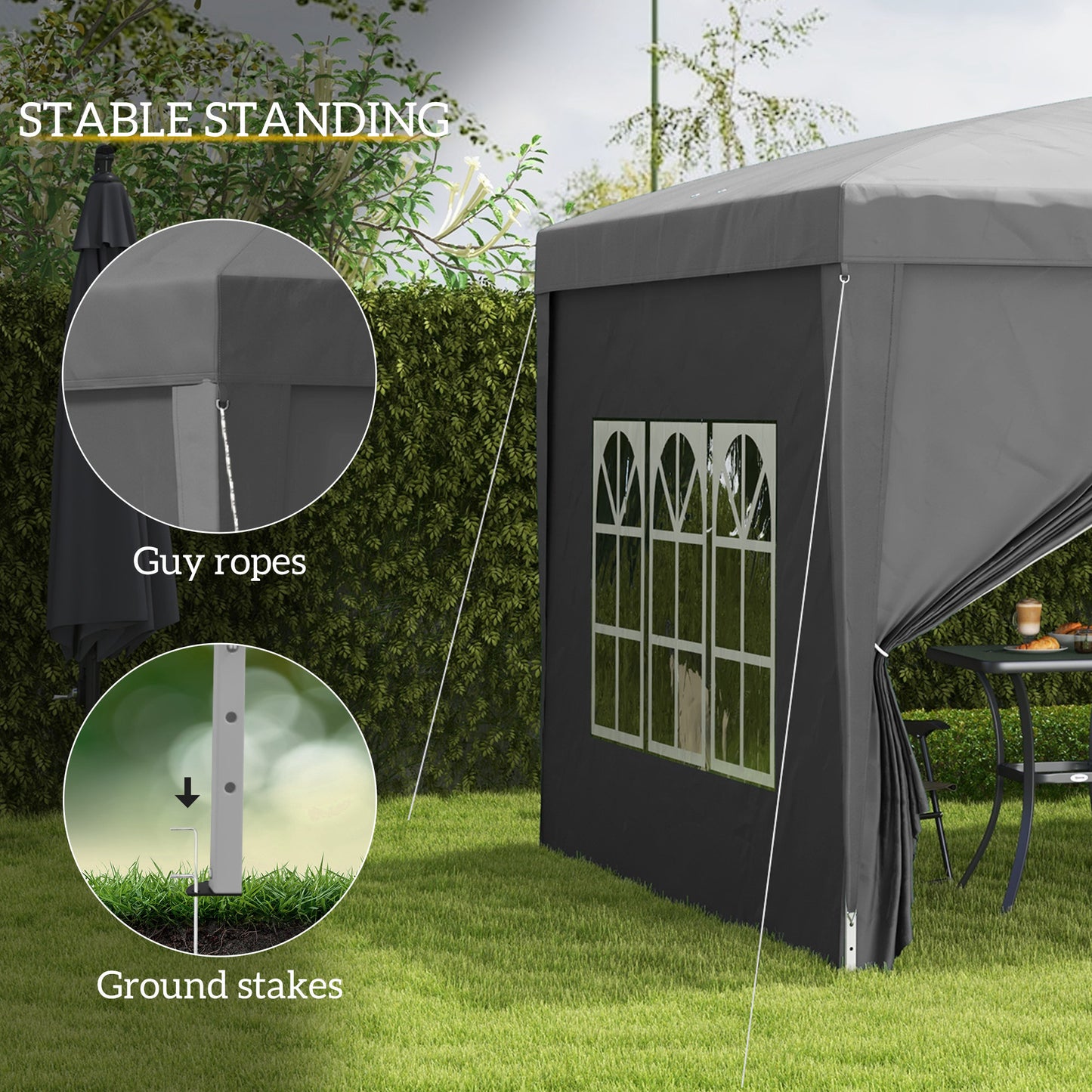 Outsunny 3x3(m) Pop-Up Gazebo, with Curtain Walls and Windows, Grey