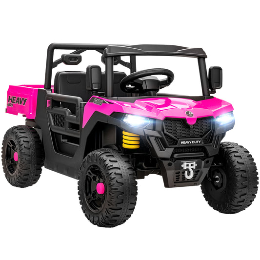 Photo of AIYAPLAY Kids Ride on Car, 12V Electric Kids UTV with Electric Dump Bed, 4-Wheel Suspension for 3-8 Years, Pink in Pink colour on a white background