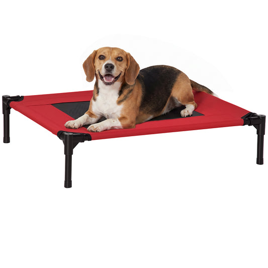 Photo of PawHut Raised Dog Bed, Lightweight Cat Elevated Lifted Portable w/ Breathable Mesh, Metal Frame for Camping Beach Travel Use Black and Red (Medium) in (Medium) colour on a white background