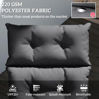 Dark grey cushion close-up showing tufted 220 gsm polyester fabric