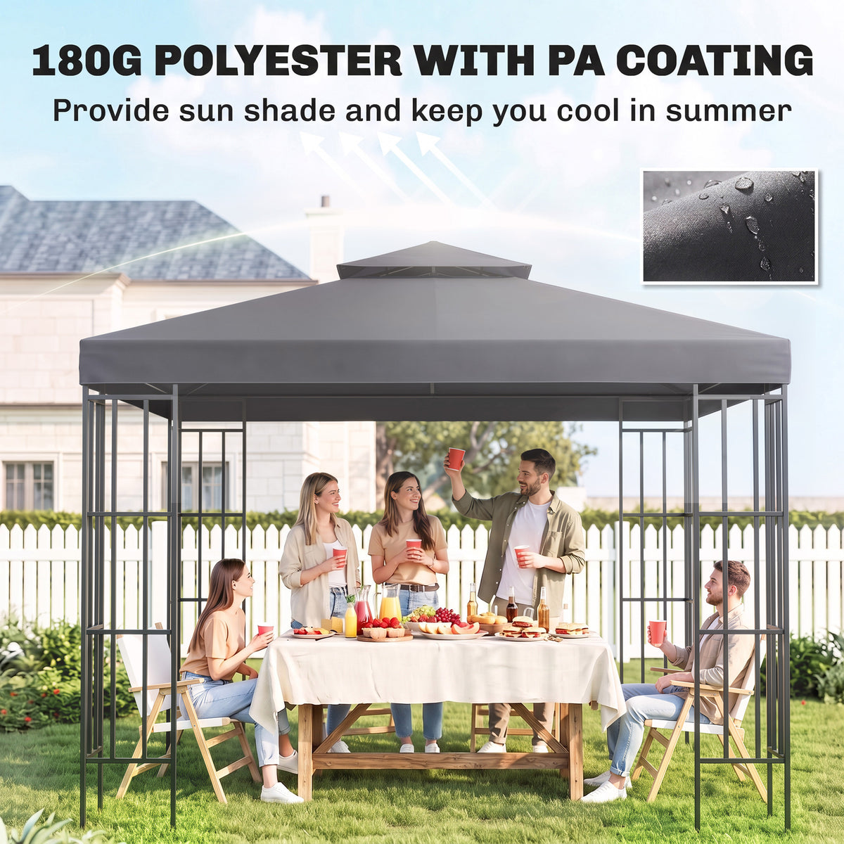 Deep gray two-tier gazebo roof cover shown installed on a pavilion