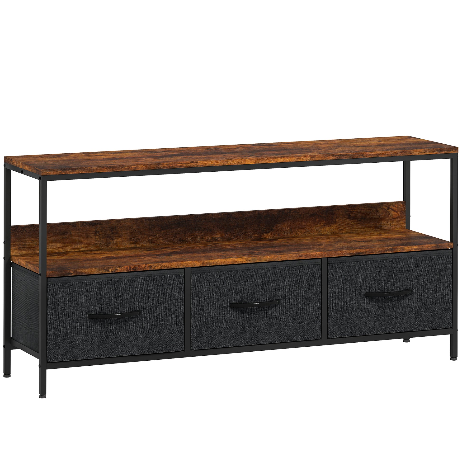 Photo of HOMCOM TV Stand Cabinet with 3 Foldable Drawers - Rustic Brown in Brown colour on a white background