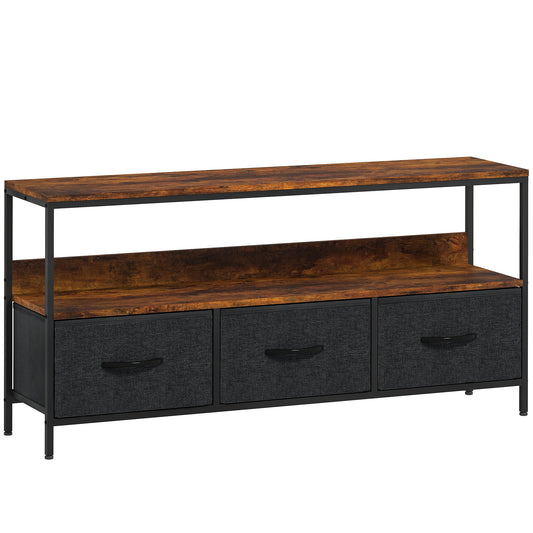 Photo of HOMCOM TV Stand Cabinet with 3 Foldable Drawers - Rustic Brown in Brown colour on a white background