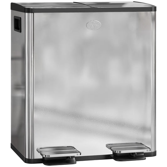 Photo of HOMCOM 40L Dual Compartment Stainless Steel Bin, with Deodoriser Holders - Silver Tone in Tone colour on a white background
