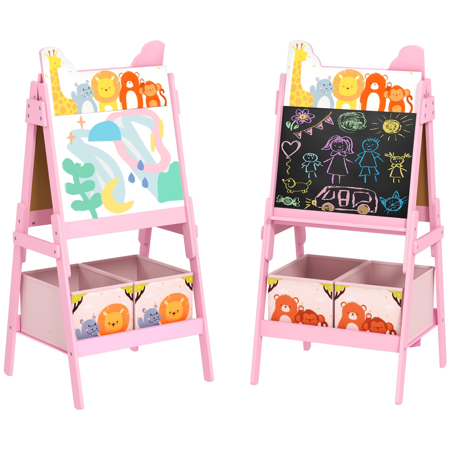 Photo of AIYAPLAY 2 in 1 Kids Easel with Whiteboard, Chalkboard, Storage Boxes, for Ages 3-8 Years, Pink in Pink colour on a white background