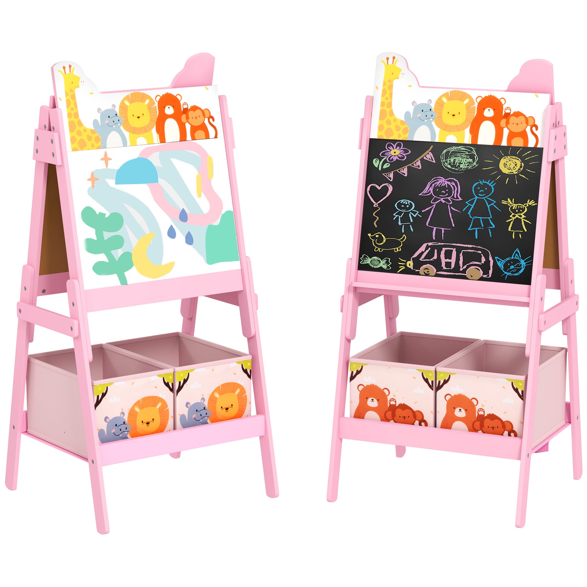 Photo of AIYAPLAY 2 in 1 Kids Easel with Whiteboard, Chalkboard, Storage Boxes, for Ages 3-8 Years, Pink in Pink colour on a white background