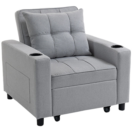 Photo of HOMCOM 3-in-1 Single Sofa Bed, Convertible Sleeper Chair Bed - Light Grey in Grey colour on a white background