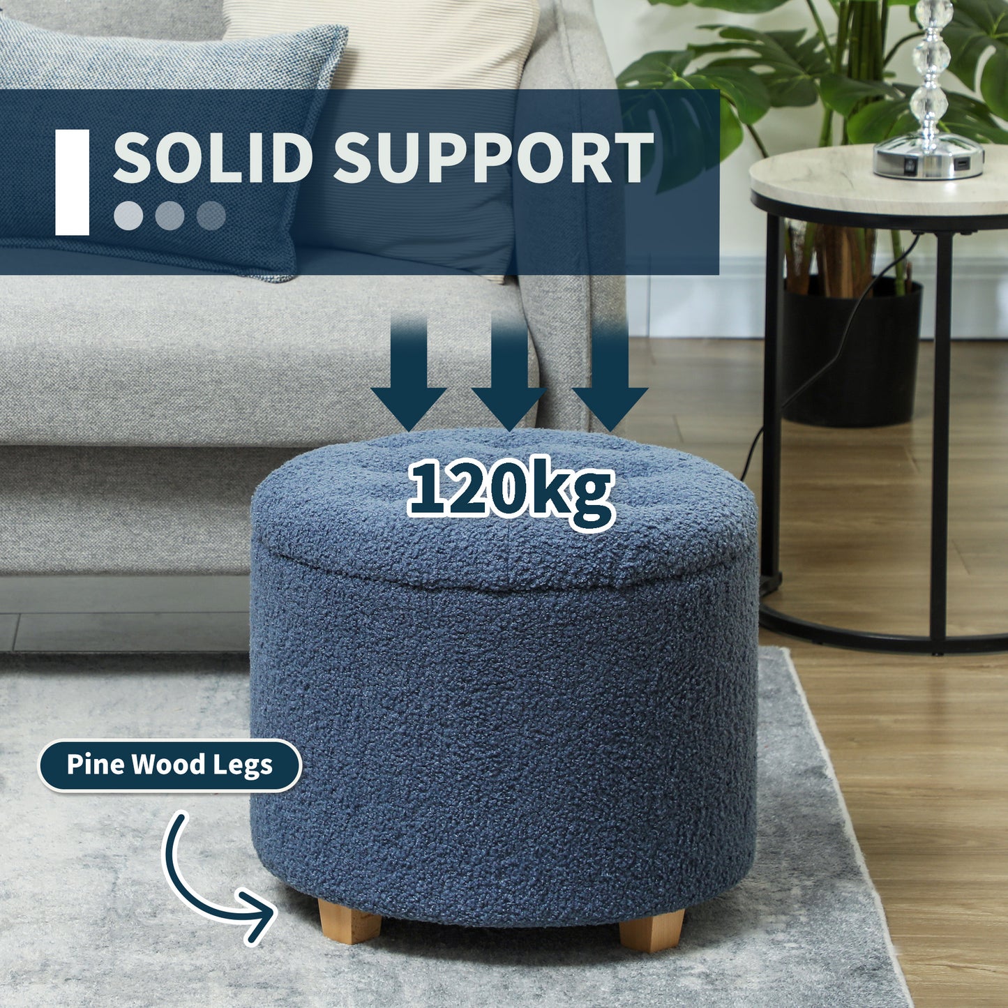 HOMCOM 40.5L Teddy Fleece Storage Ottoman - Blue
