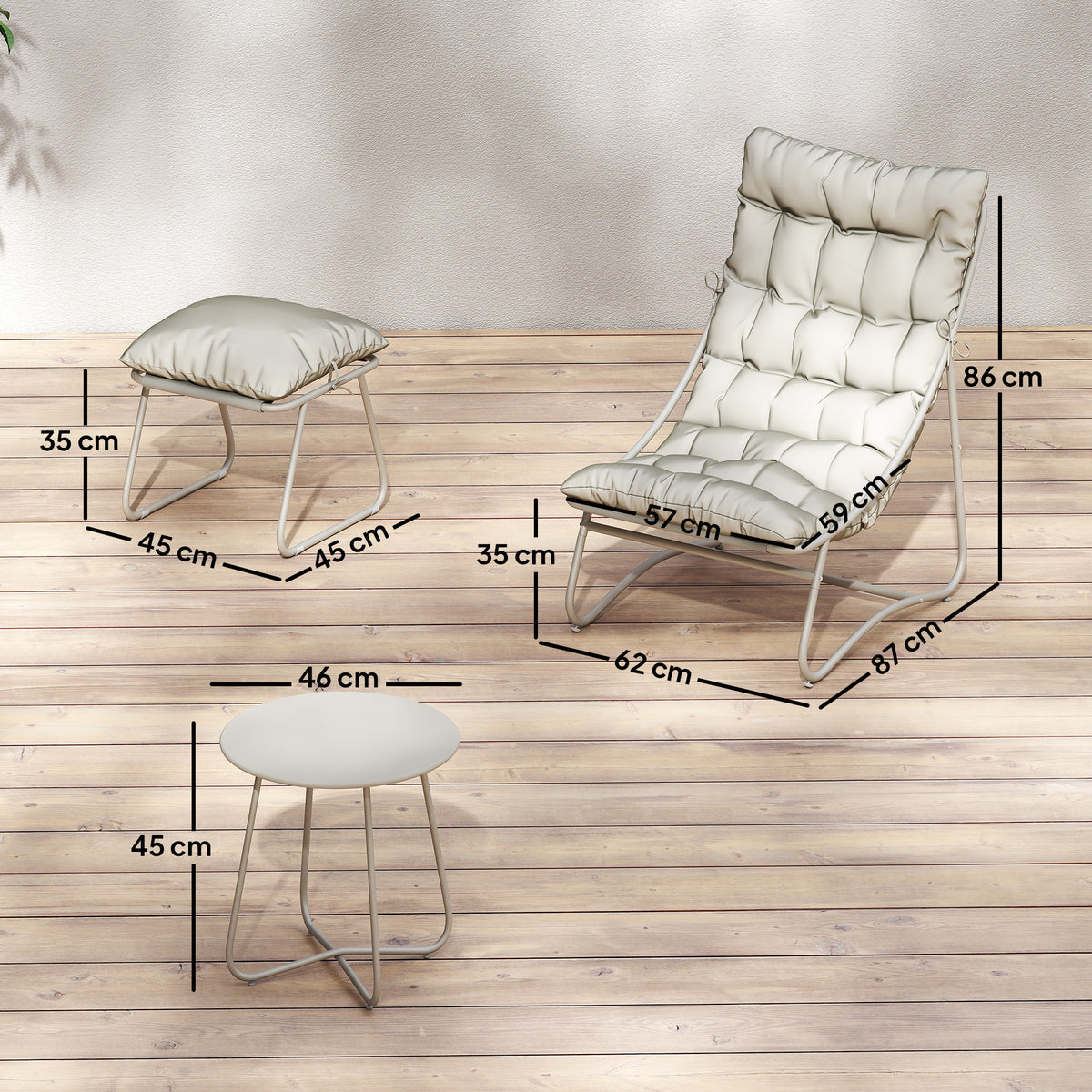 Outsunny Bistro Set for Garden, 3 Piece Outdoor Table and Chair with Footstool and Removable Cushions, Comfy Balcony Furniture