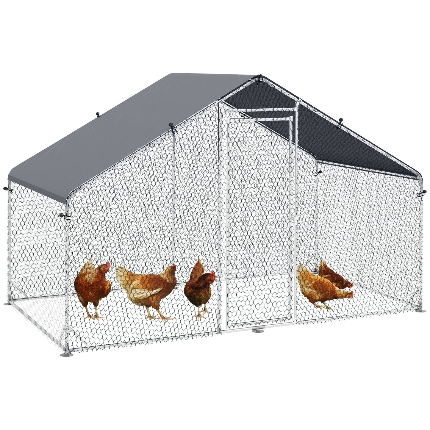 Photo of PawHut Large Chicken Coop, Galvanised Walk In Chicken Coop Hen House w/ Water-Resist Cover, Grey in Grey colour on a white background