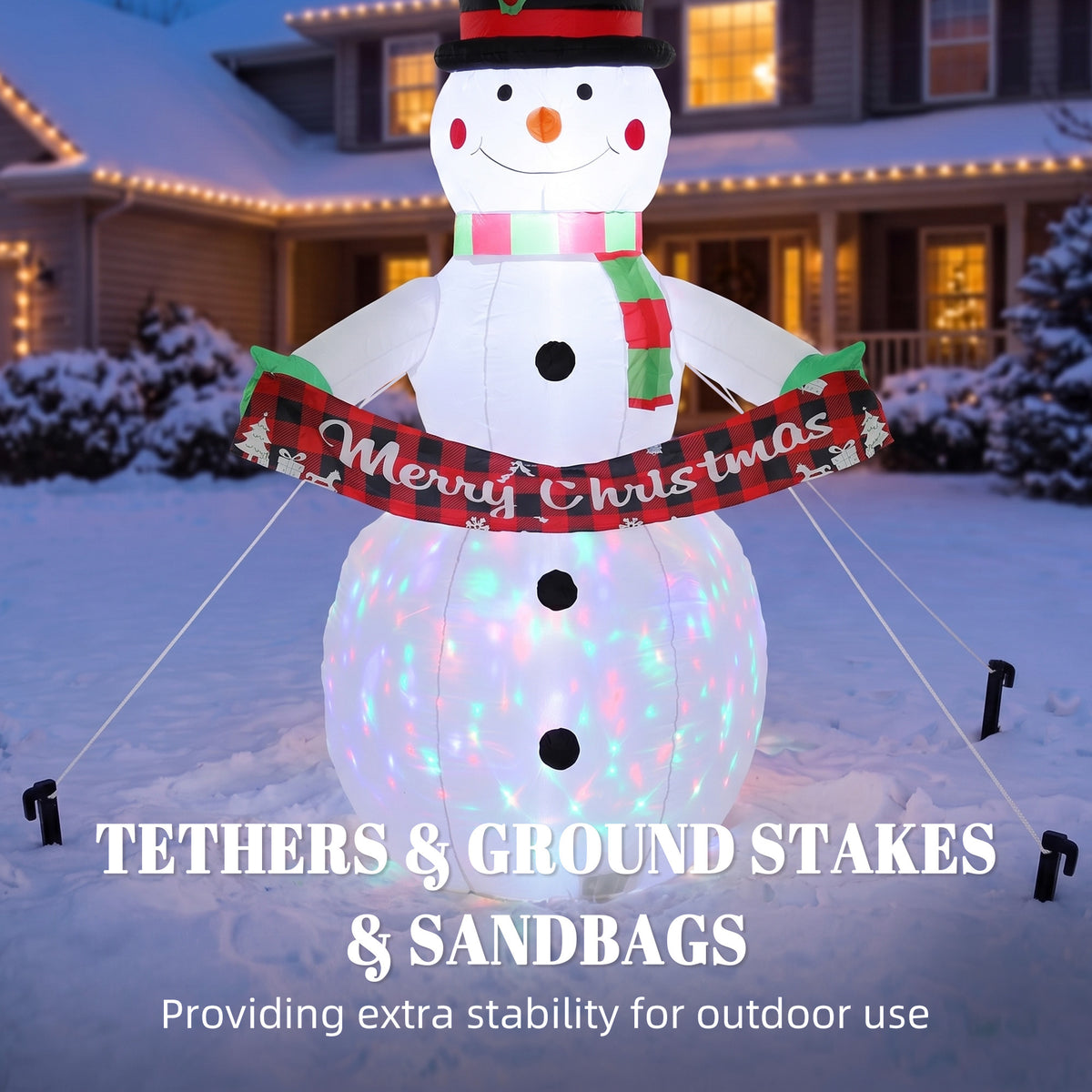 Inflatable Christmas Decoration, Outsunny 6.7FT Christmas Inflatable Snowman with Colourful LED Light