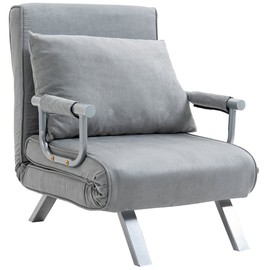 Photo of HOMCOM Suedette Adjustable Back Futon Sofa Chair - Grey in Grey colour on a white background