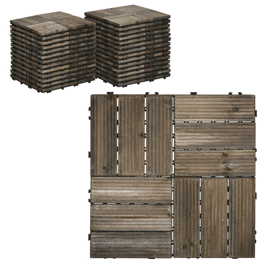 Photo of Outsunny 27 Pcs Wooden Interlocking Decking Tiles, Outdoor Flooring Tiles for Patio, Balcony, Terrace, Hot Tub, 30 x 30 cm per Piece, 2.5㎡ per Pack, Charcoal Grey in Grey colour on a white background