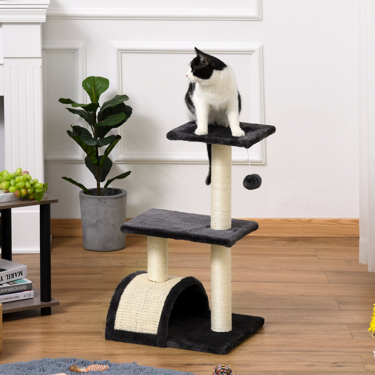 PawHut 72cm Cat Tree with Scratching Post, Pad for Indoor Cats - Smoky Grey