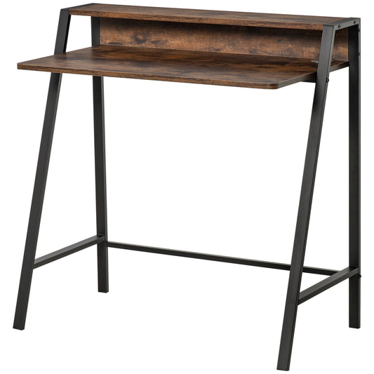 Photo of HOMCOM Writing Desk Computer Table Home Office PC Laptop Workstation Storage Shelf 84L x 45W cm Rustic Brown in Brown colour on a white background
