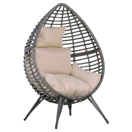 Photo of Outsunny Garden Egg Chair, Teardrop Outdoor PE Rattan Chair with Full-body Soft Padded Cushion, Grey in Grey colour on a white background