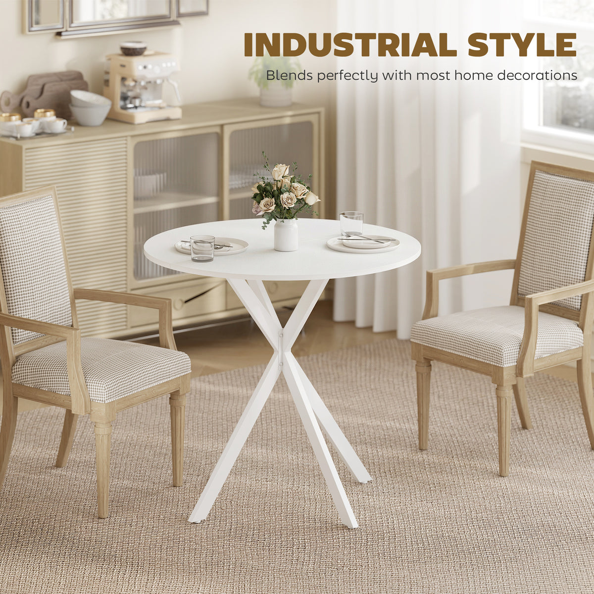 HOMCOM 80cm Industrial Round Dining Table - White