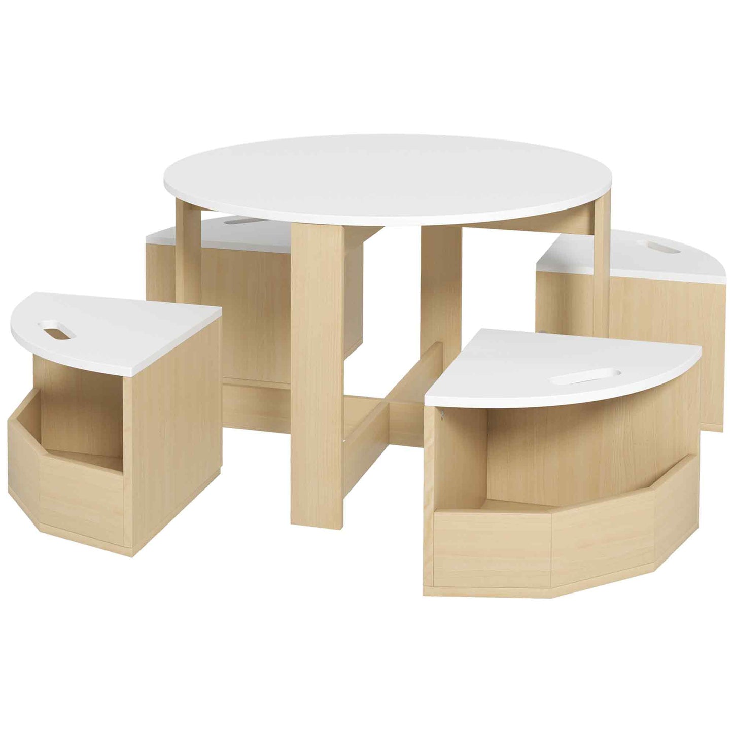 Photo of AIYAPLAY Five-Piece Kids Table and Chairs Set with Storage, for Ages 3-8 Years, White in White colour on a white background
