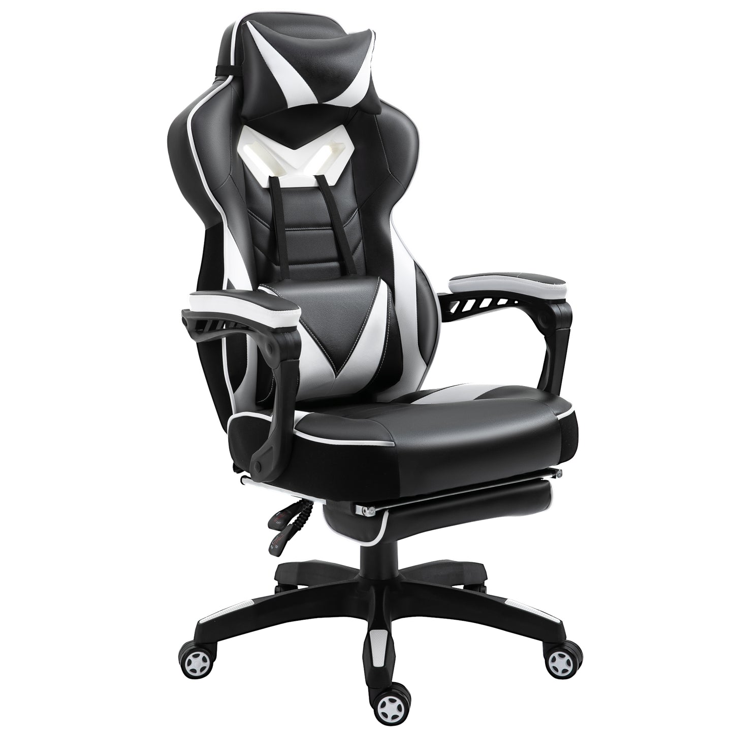 Photo of Vinsetto Computer Gaming Chair, Racing Desk Chair with Lumbar Support and Footrest, PU Leather Gamer Chair with Headrest and Swivel Wheels for Home, White in White colour on a white background