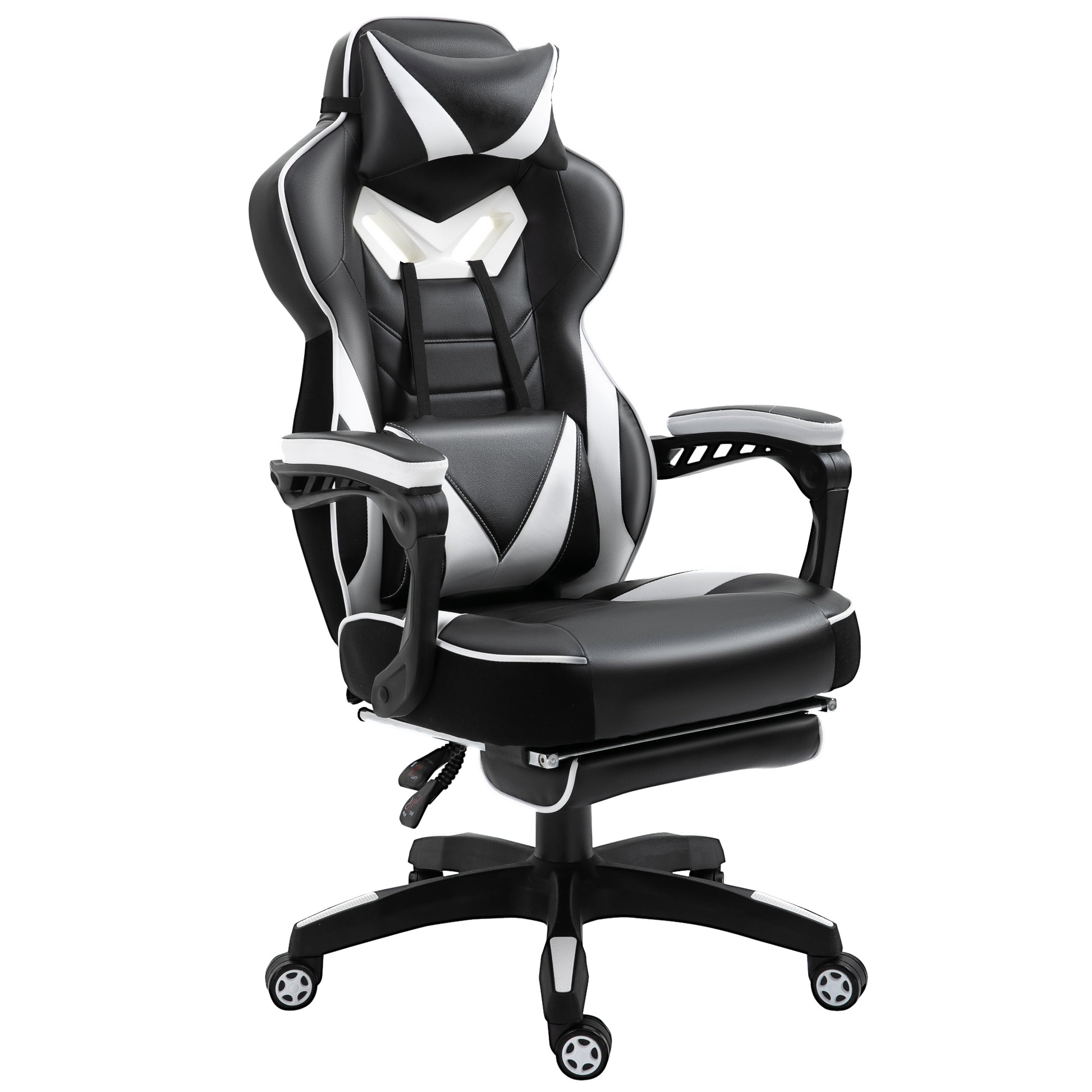 Photo of Vinsetto Computer Gaming Chair, Racing Desk Chair with Lumbar Support and Footrest, PU Leather Gamer Chair with Headrest and Swivel Wheels for Home, White in White colour on a white background