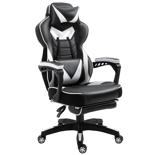Photo of Vinsetto Computer Gaming Chair, Racing Desk Chair with Lumbar Support and Footrest, PU Leather Gamer Chair with Headrest and Swivel Wheels for Home, White in White colour on a white background
