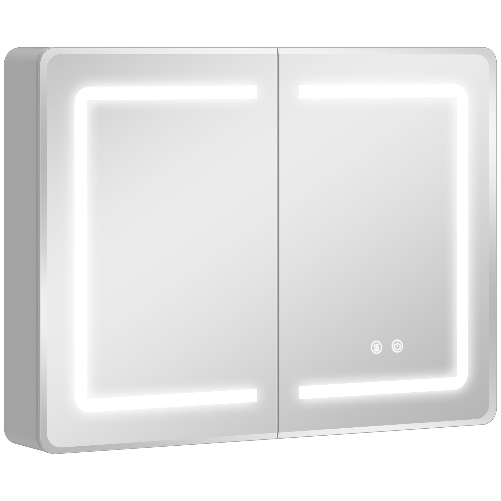 Photo of HOMCOM Mirrored Bathroom Cabinet with LED Lights, 60 x 80 cm Bathroom Mirror Cabinet with Anti-Fog, 3 Colour Dimmable Lighting in Lighting colour on a white background