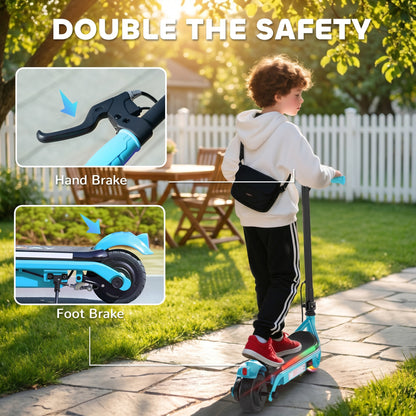 AIYAPLAY blue electric scooter with hand brake and rear foot brake