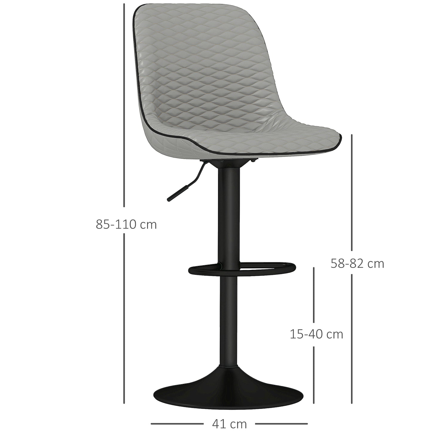 HOMCOM Set of Two Faux Leather Bar Stools - Grey