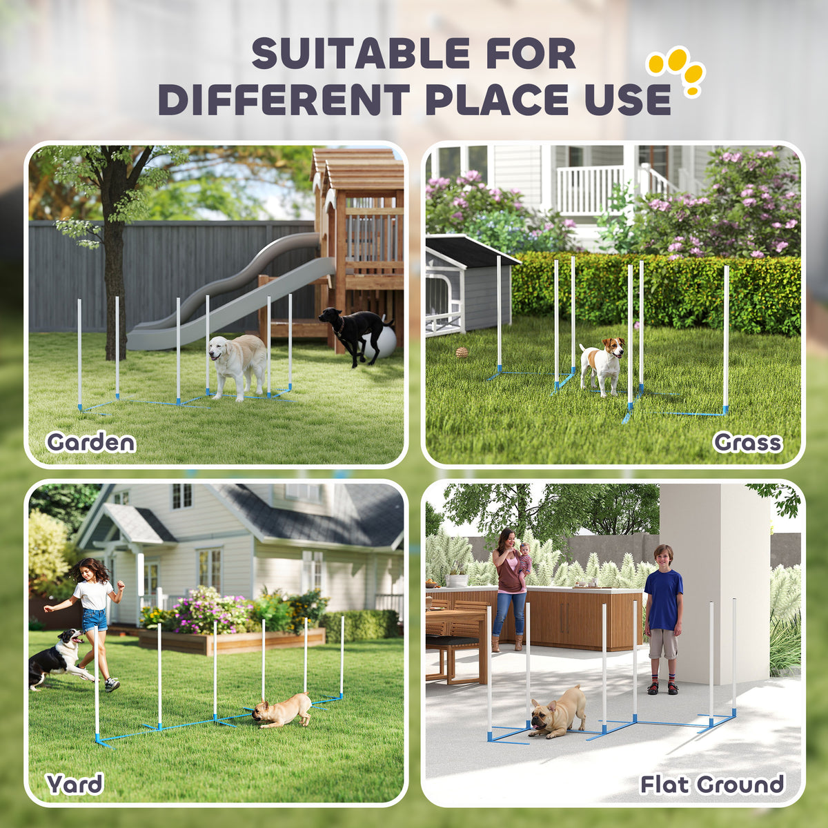 PawHut dog agility weave poles set up on grass and flat ground