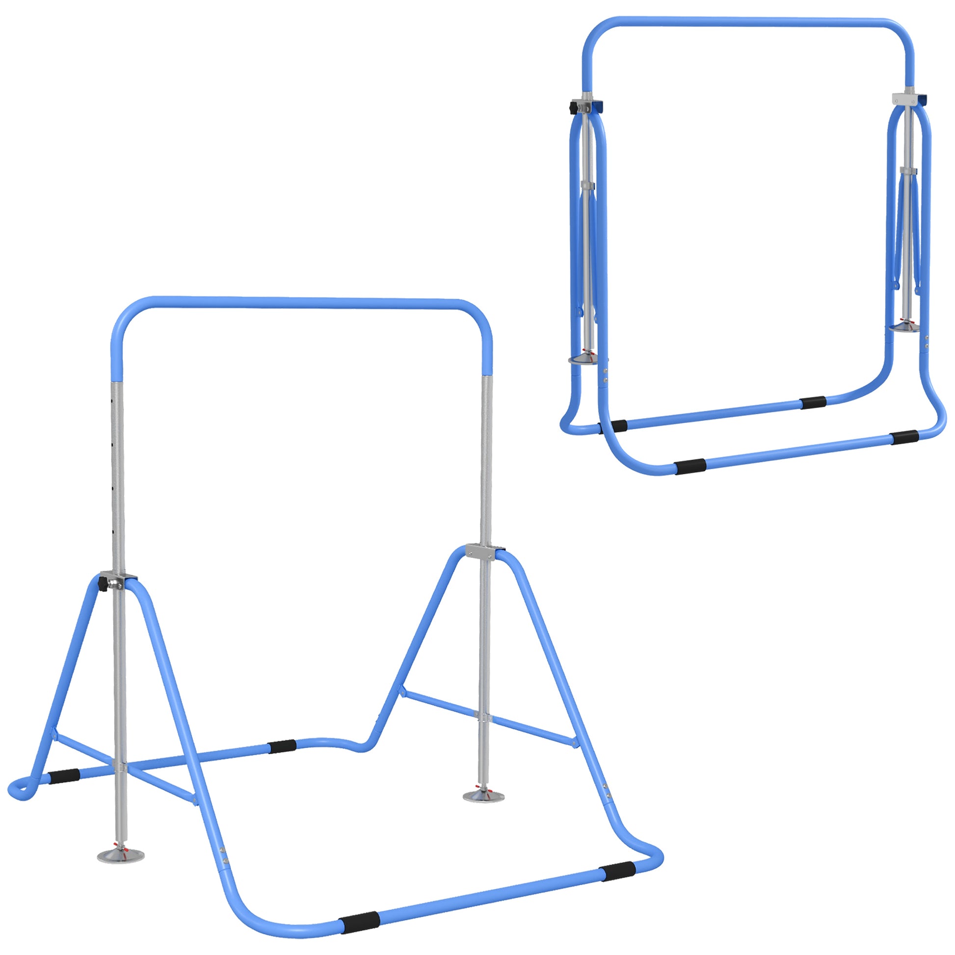 Photo of HOMCOM Kids Gymnastic Bar, with Adjustable Height, Foldable Horizontal Bars - Blue in Blue colour on a white background