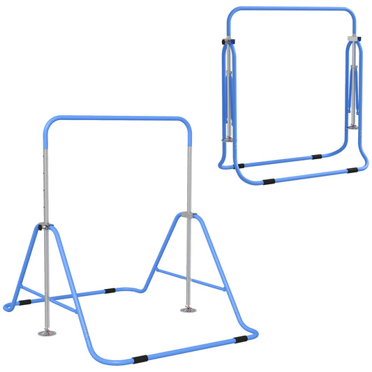 Photo of HOMCOM Kids Gymnastic Bar, with Adjustable Height, Foldable Horizontal Bars - Blue in Blue colour on a white background