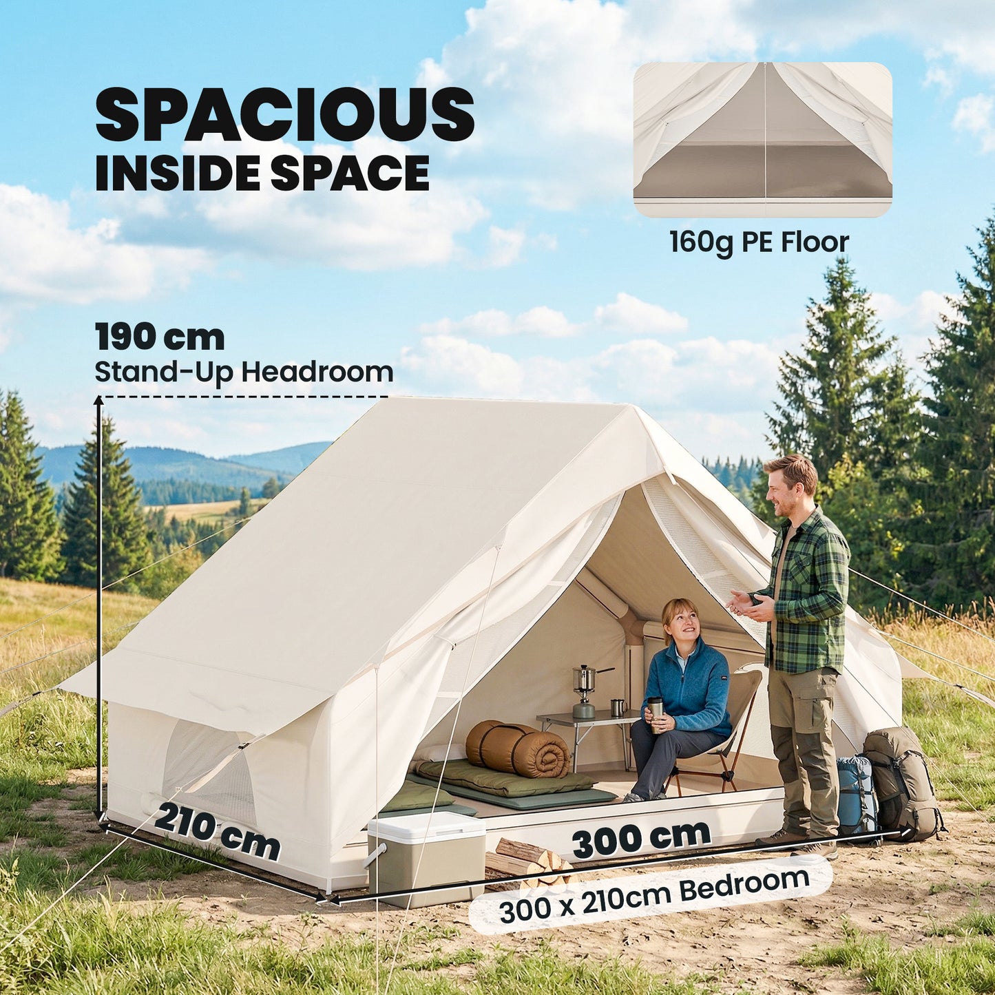 Outsunny Inflatable Tent Waterproof for Camping Blow Up Tent with Pump Carry Bag for 2-4 Person, Beige
