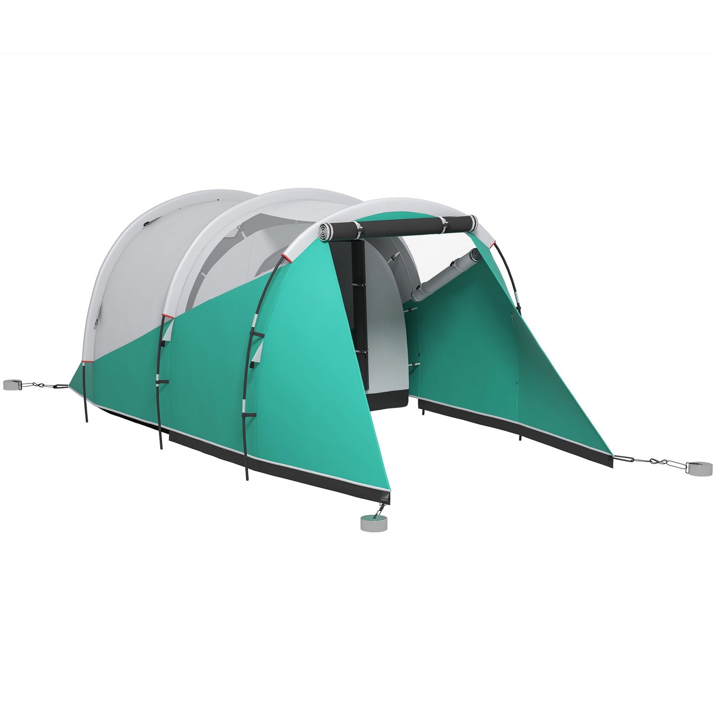 Photo of Outsunny Three-Man, 3000mm Water-Resistant Two-Room Tunnel Tent - Green in Green colour on a white background
