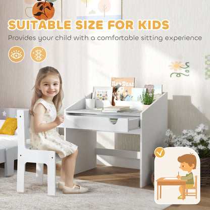AIYAPLAY children's desk and chair set with pull-out drawer and raised desktop organizer