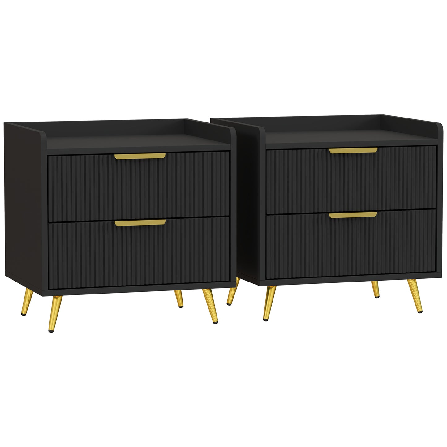 Photo of HOMCOM Elegant Two-Drawer Bedside Table Set of 2 - Black in Black colour on a white background