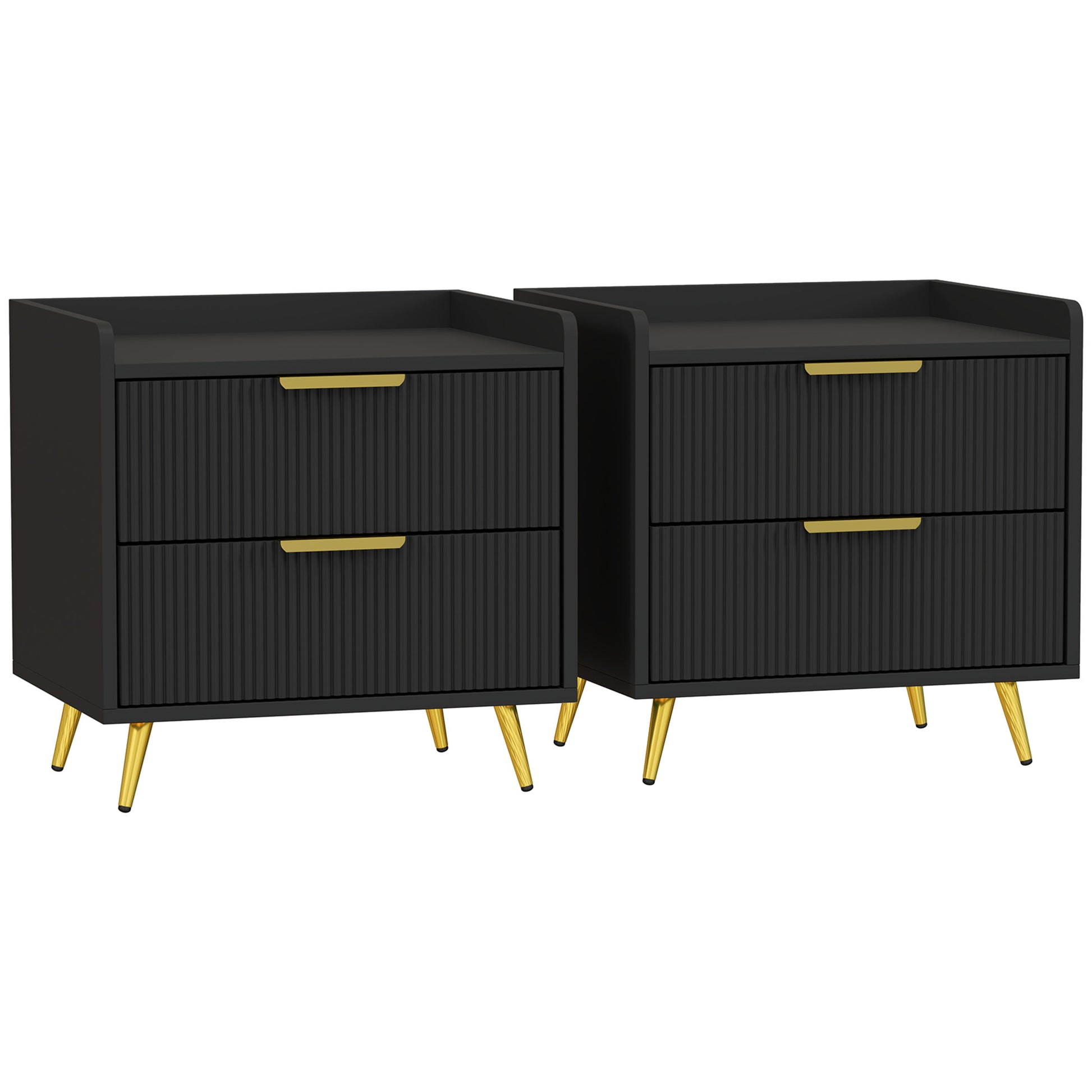 Photo of HOMCOM Elegant Two-Drawer Bedside Table Set of 2 - Black in Black colour on a white background
