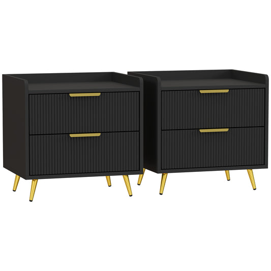 Photo of HOMCOM Elegant Two-Drawer Bedside Table Set of 2 - Black in Black colour on a white background