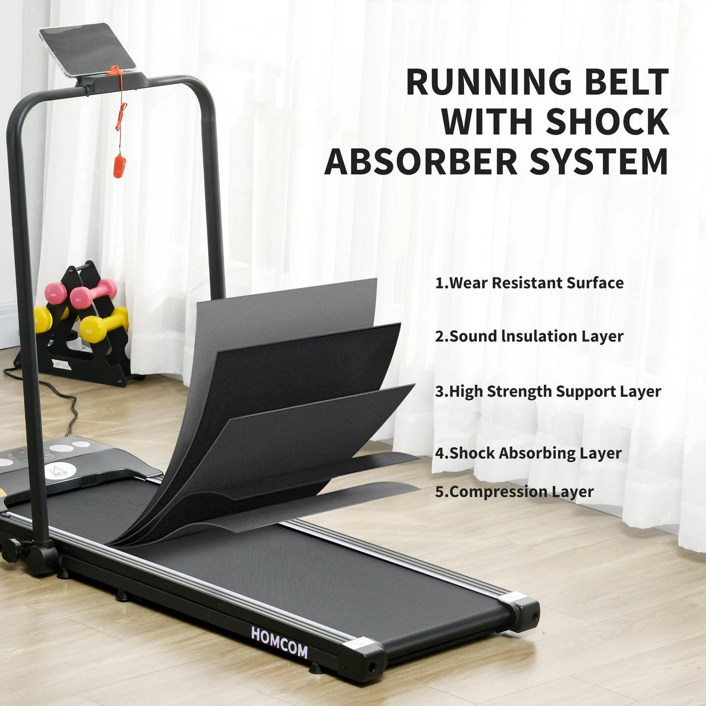 HOMCOM Foldable Walking Treadmill, with LED Display and Wheels, for Home, Office, Gym, Blue