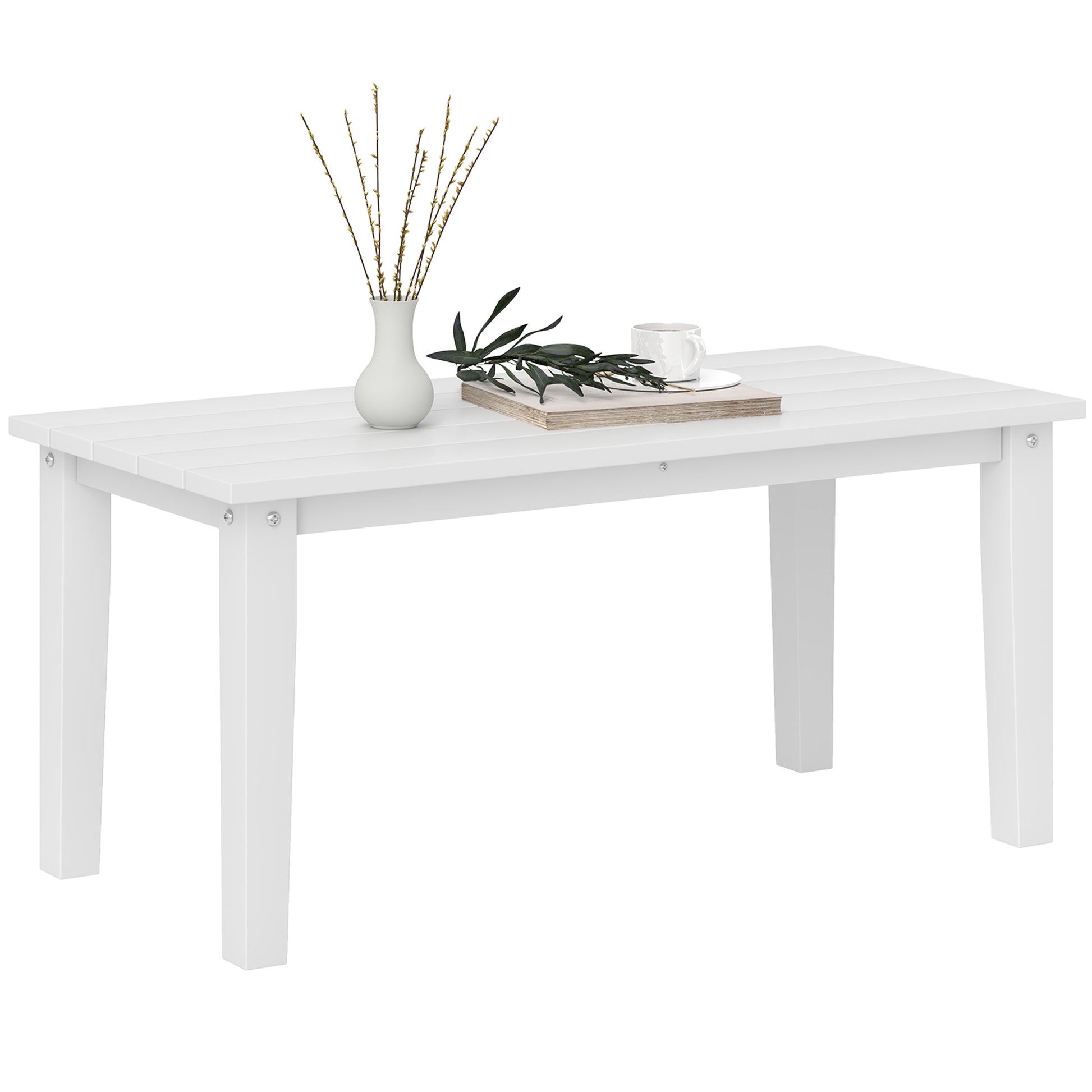 Photo of Outsunny Outdoor Garden Coffee Table, HDPE All-Weather Rectangular Outdoor Garden Table with Slatted Tabletop for Patio, Balcony, 91 x 44 x 42 cm, White in White colour on a white background