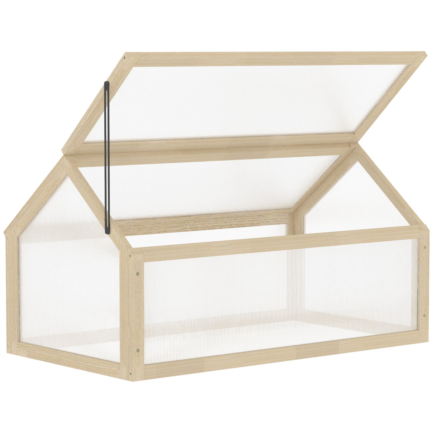 Photo of Outsunny Wooden Cold Frame Garden Polycarbonate Greenhouse with Openable Top Cover, Grow House for Flowers, Vegetables, Plants, 90 x 52 x 50cm, Natural in Natural colour on a white background