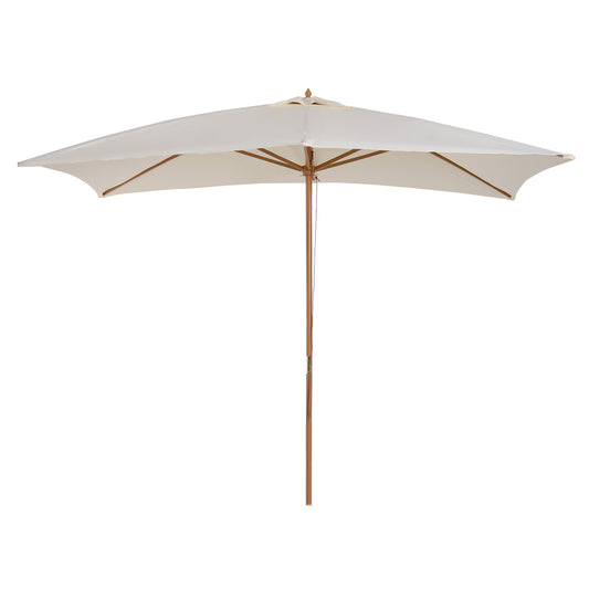 Photo of Outsunny 2 x 3m Wooden Garden Parasol Umbrella Outdoor Sun Shade Canopy, Cream White in White colour on a white background
