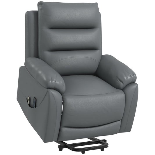 Photo of HOMCOM Electric Riser and Recliner for Elderly with 8 Vibration Massage, PU Leather Power Lift Recliner Chair for Living Room with Side Pockets, Footrest, Grey in Grey colour on a white background