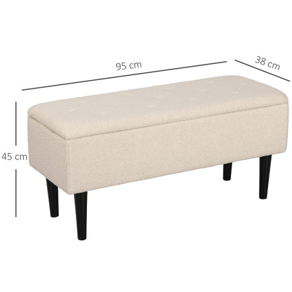 Cream storage ottoman with black legs, measuring 95 cm long, 38 cm deep and 45 cm high