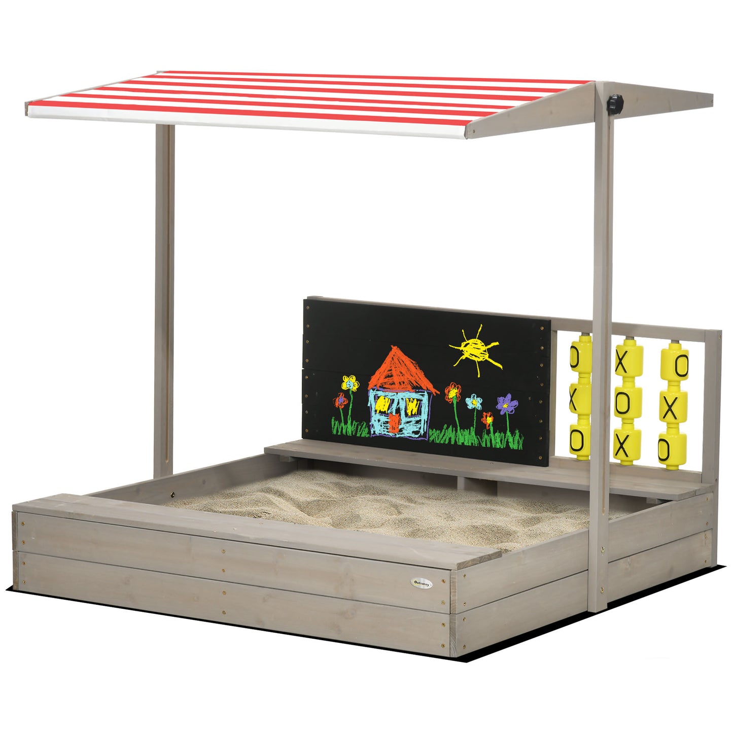 Photo of Outsunny Kids Wooden Sandpit, sandbox with canopy & Seats, for Gardens - Grey in Grey colour on a white background